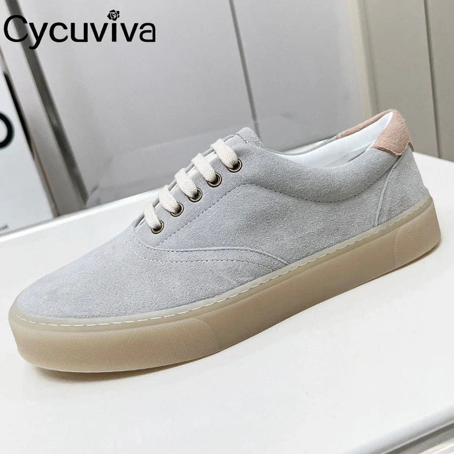 

Spring Suede Leather Lace Up Casual Shoes Men Round Toe Business Flat Platform Shoes Man Designer Leisure Walk Sneakers Male