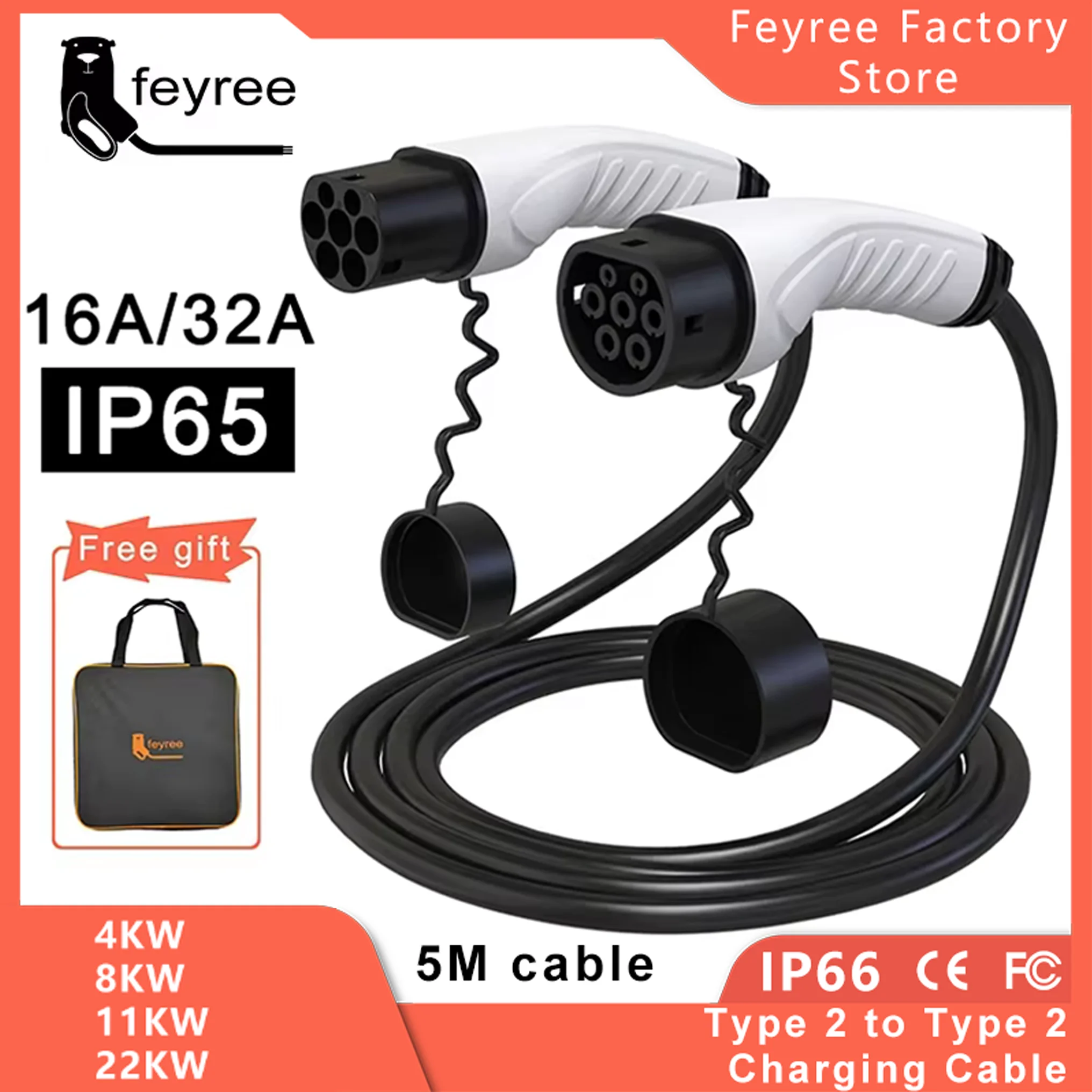 Fey123-Chargeur EV pour voiture électrique, câble de charge côté voiture vers prise mâle Vope2, 16A, 3,5 KW, 32A, 7KW, 1phase, 11KW, 22KW, 3 phases