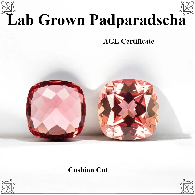 

Lab Grown Padparadscha Fire Lotus Loose Synthetic Gemstones Cushion Cut