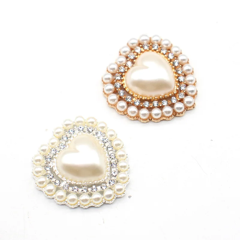 Brand New 10 Pieces/Batch Heart Shape Pearl Alloy Rhinestone Flat Bottom Snap Decoration DIY Dress Decoration Accessories