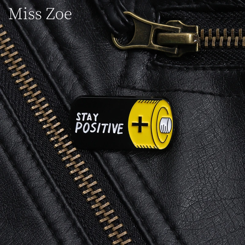 Stay Positive Energy Battery Enamel Pin Inspirational Encouragement Brooches Lapel Backpack Badge Jewelry Gifts For Best Friend