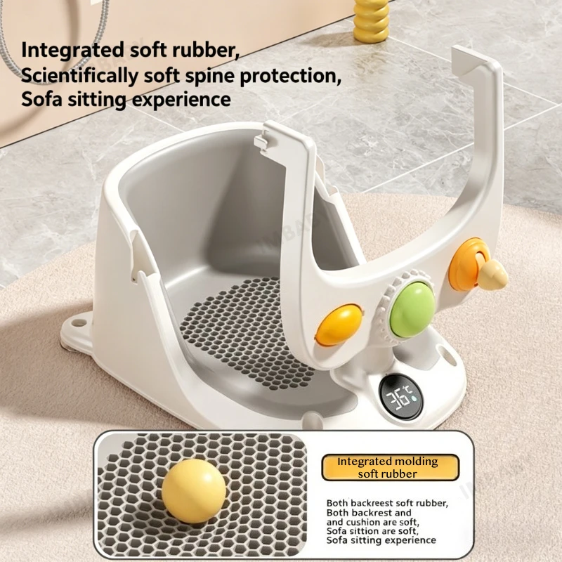 Upgrade Baby Bath Seat with Real Time Water Temperature Display, Non-slip Suction Cup Toddler Anti-slip Stable Sitting BathChair