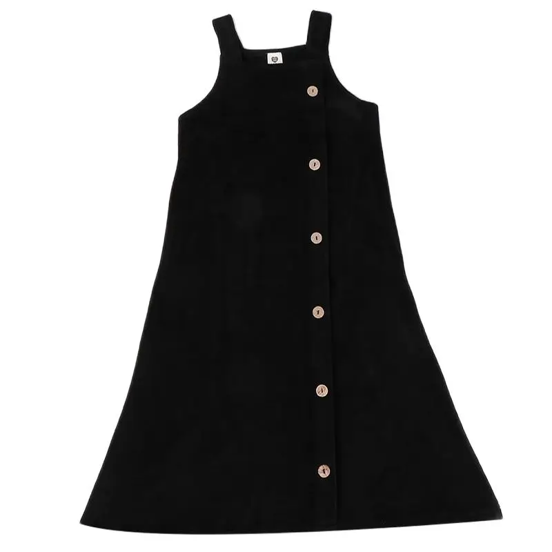 

Fashion girl strap dress kids clothes black velour autumn winter girls dresses children clothing wood button winter long dress