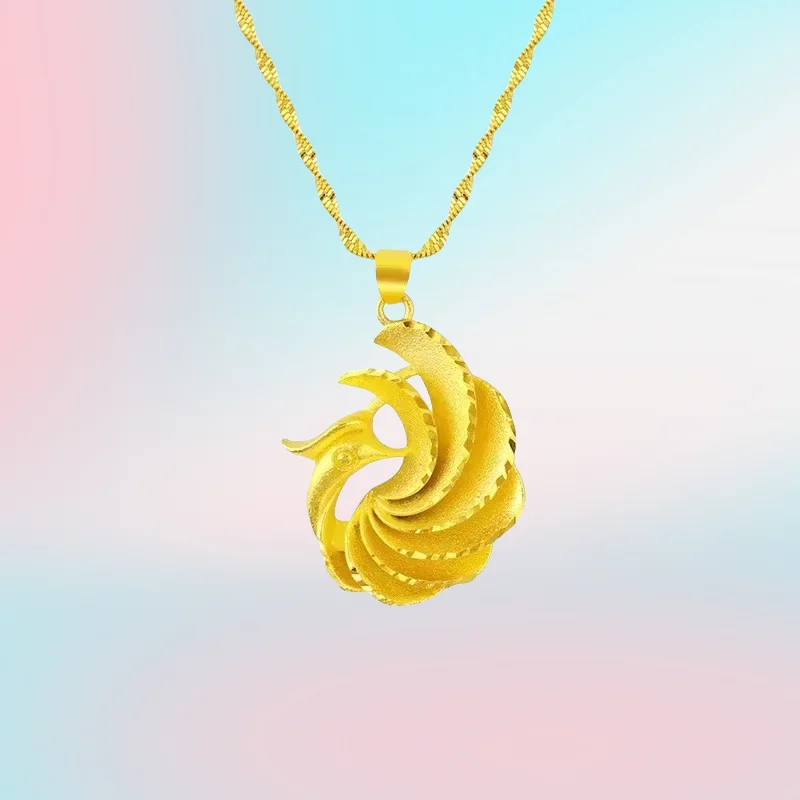

new 9999 Real Gold 24K Peacock Women Necklace Real Gold Fashion Retro Peacock Women Collarbone Chain