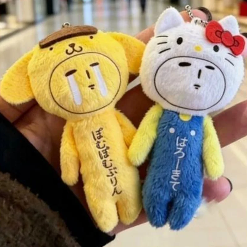 Hello Kitty Kawaii cartoon Character Plush Keychain Cute Stuffed doll Pendant Keychain Soft Fluffy Backpack Daily Accessories