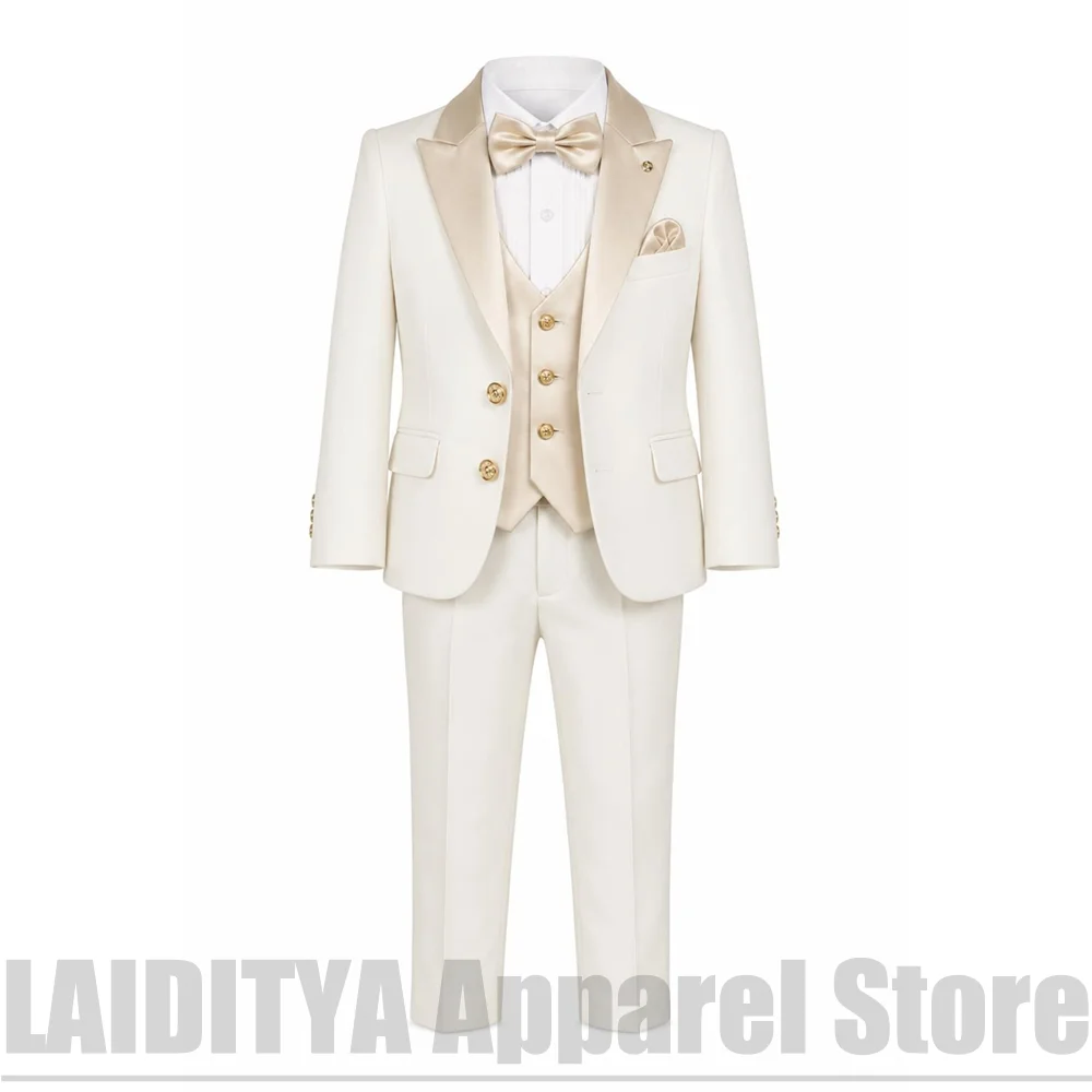 Kids Boys Formal Suit Set Satin Peak Lapel Blazer Waistcoat Pants Suits For Wedding Baptism Birthday Party Tuxedo 3 Piece
