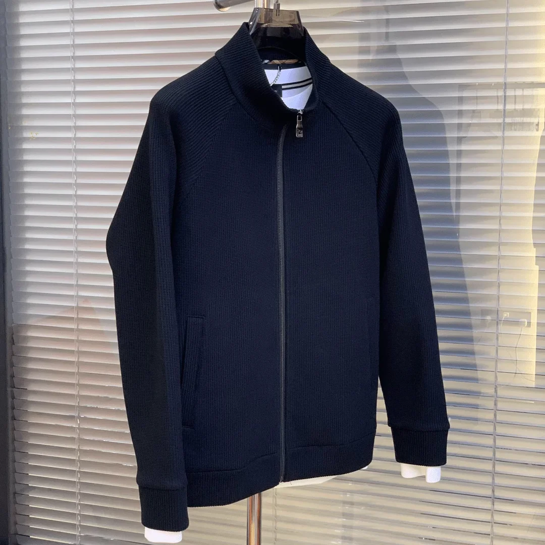 

Осенний мужской вязаный кардиган с воротником на молнии, приталенный, универсальный, класса люкс, с длинным рукавом, для молодежи