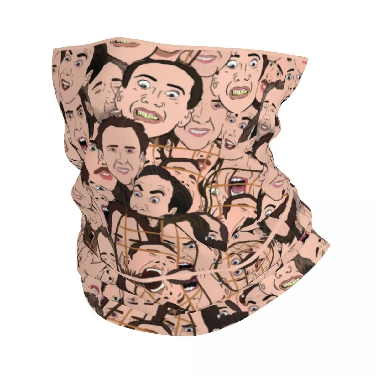 カスタムニコラス・ケイジ柄バンダナウィンターネックウォーマー、メンズ防風フェイススカーフ、スキー用面白いミーム柄ゲイターヘッドバンド