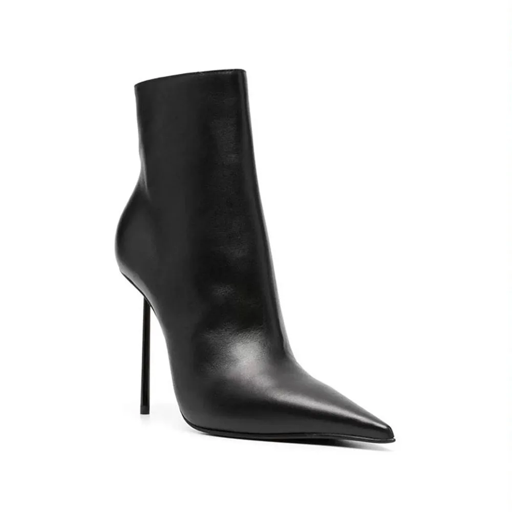 Arden Furtado Autumn Black Pointed Toe Short boots pointy Stilettos Heels side zipper boots Europe And America Women\'s Boots