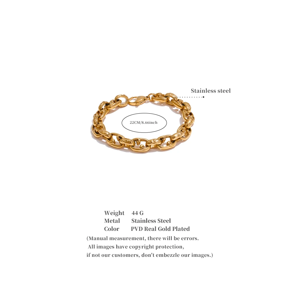 Yhpup 22 cm Edelstahl Kubanische Kette Armband Armreif 18 Karat Gold PVD Überzogene Männer Mode-Statement Hochwertiger Schmuck Wasserdicht – Detail 7