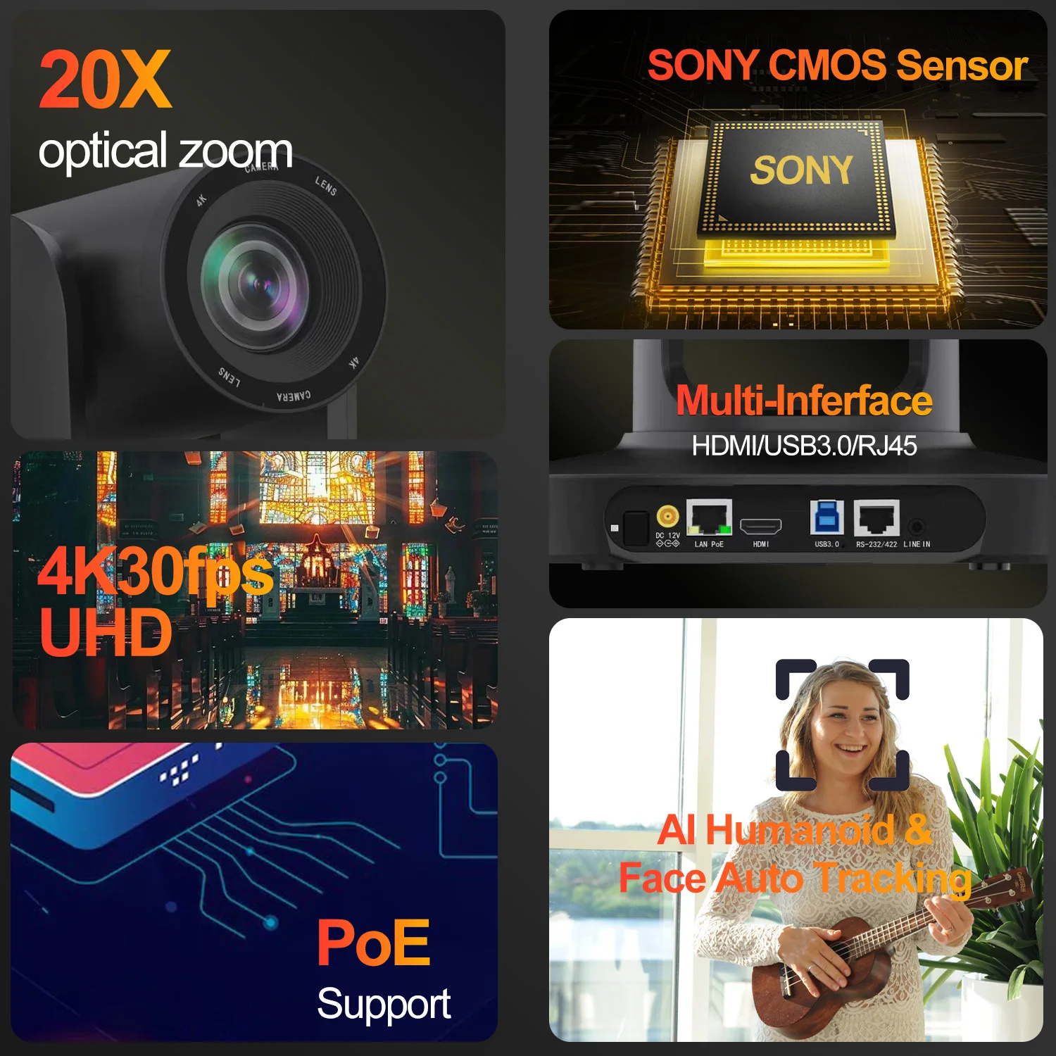 Ai-Auto Tracking 4K Conference Camera PTZ Video 10x 20x Zoom HDMI USB IP Live Streaming Camera For Business Events Youtube Obs