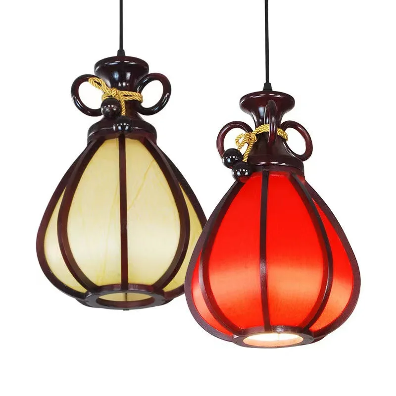 

Chinese Style Pendant Lights Vintage Wood Art Red Lantern Balcony Chandelier Restaurant Teahouse Corridor Aisle Lighting