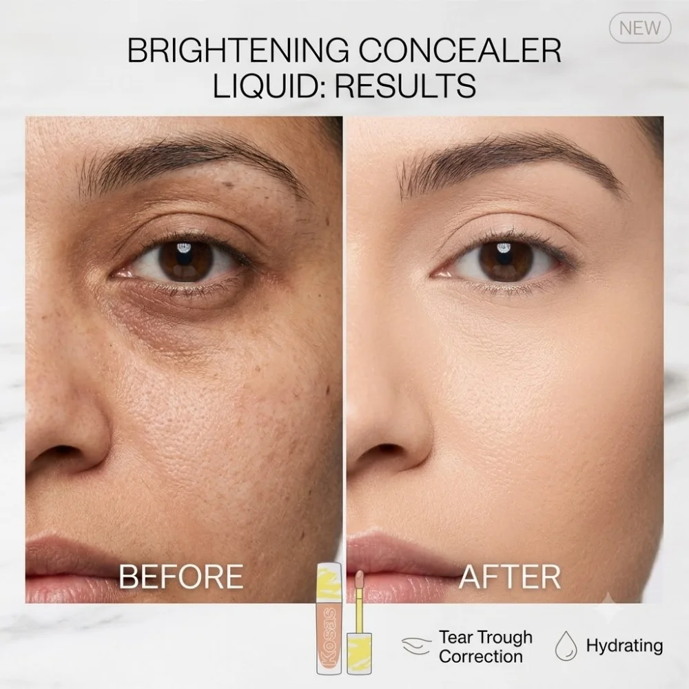 Full Coverage Liquid Concealer for Eye Bags & Dark Circles | Waterproof Moisturizing Face Makeup Base Anti-Crease Cream