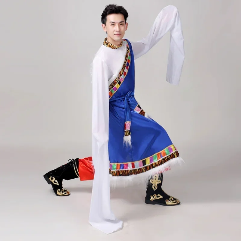 men's dance performance uniform robe ethnic minority white wrestling chopsticks dance grassland performance 2-piece set