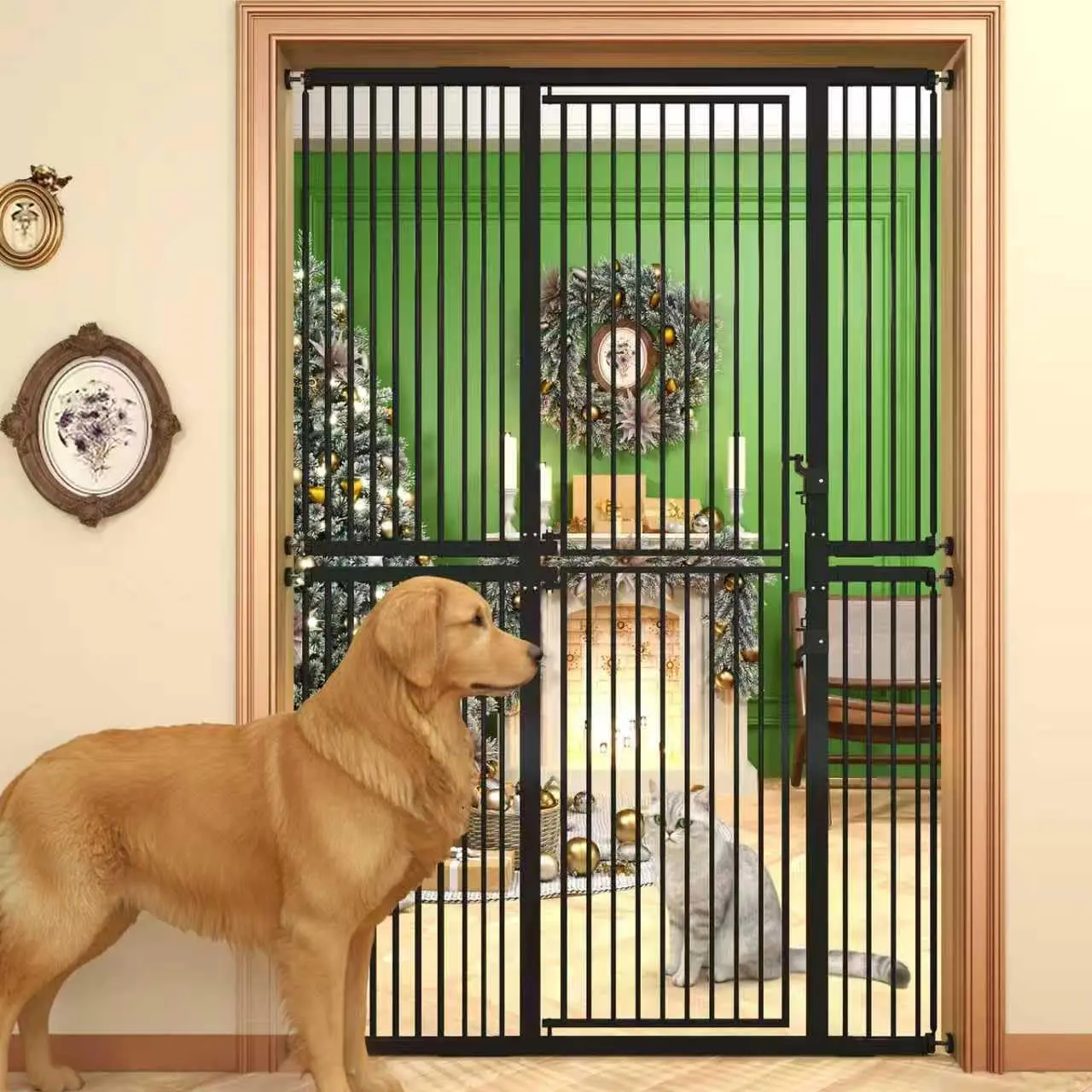 

74.8" Extra Tall Pet Gate for Cat, 29.5"-51.6" Extra Wide Cat Gate with 8 Pressure Bolts, NO Drilling Pressure Mounted Tall