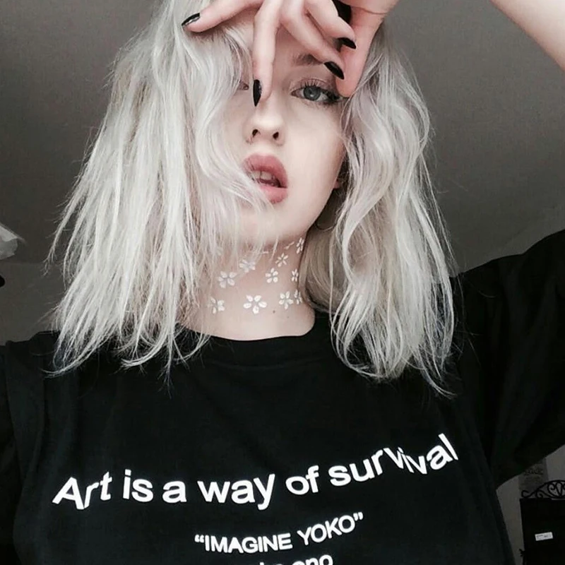 Art Is A Way of Survival T-Shirt Women Vintage Yoko Ono Art School T Shirts Imagine Yoko Tee Aesthetic Tumblr Hipster Slogan Top