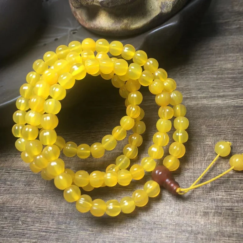 Wholesale Yellow Agate Pumpkin Beads Melon Beads 108 Beads Men's and Women's Long Chalcedony Beads Red Agate Tee