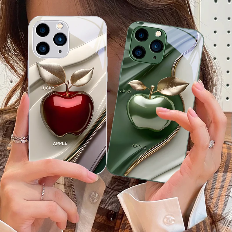 Happy Black Apple For IPhone 16e 16 E  16ProMax 15 Pro Max 14 13 12 Mini 11 XS Max XR 7 8 Plu SE 2022 Tempered Glass Phone Case
