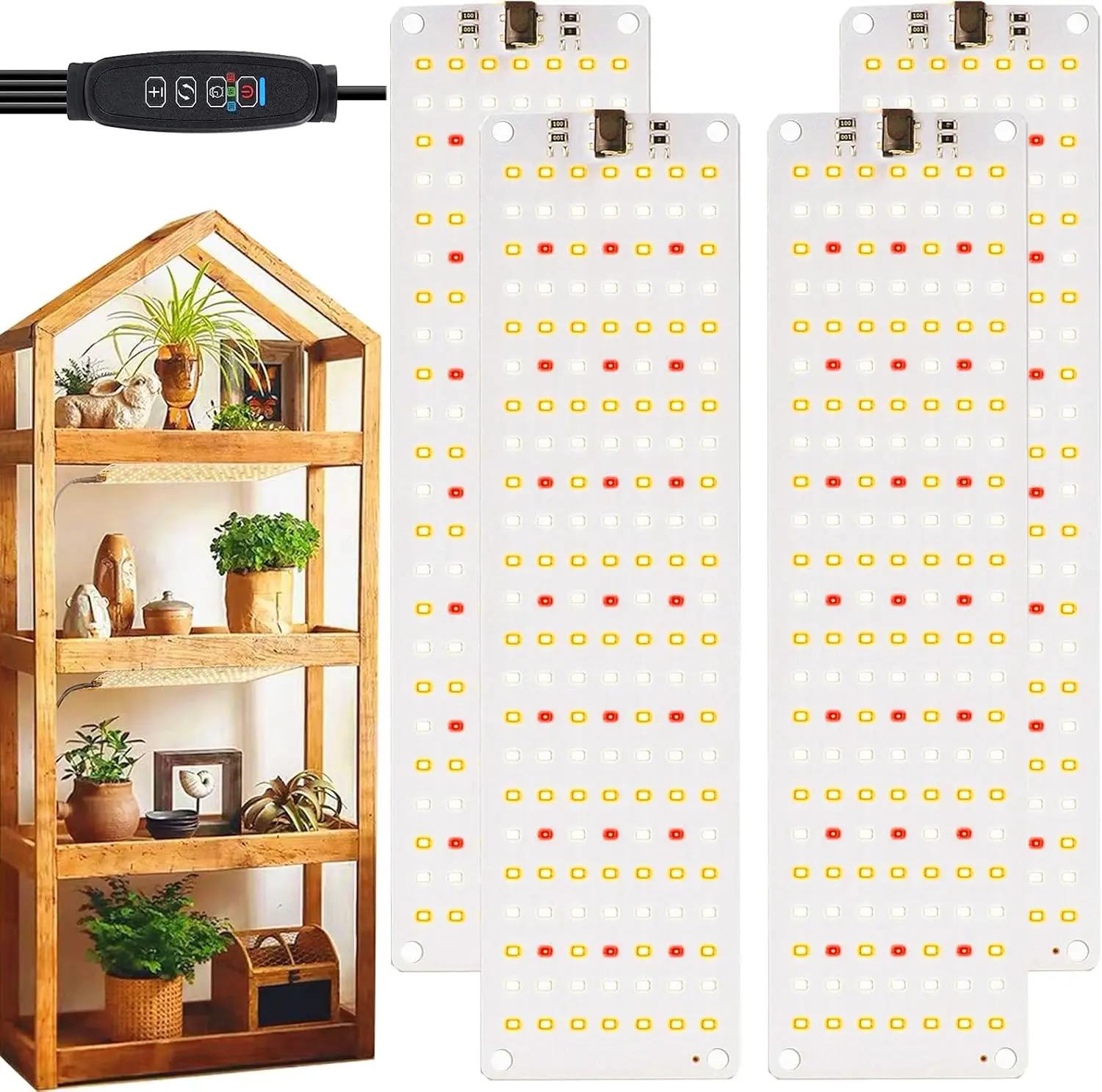 

Ultra-Thin LED Grow Light Panel, Full Spectrum with Timer & Dimmable Levels for Indoor Plants (4pcs)