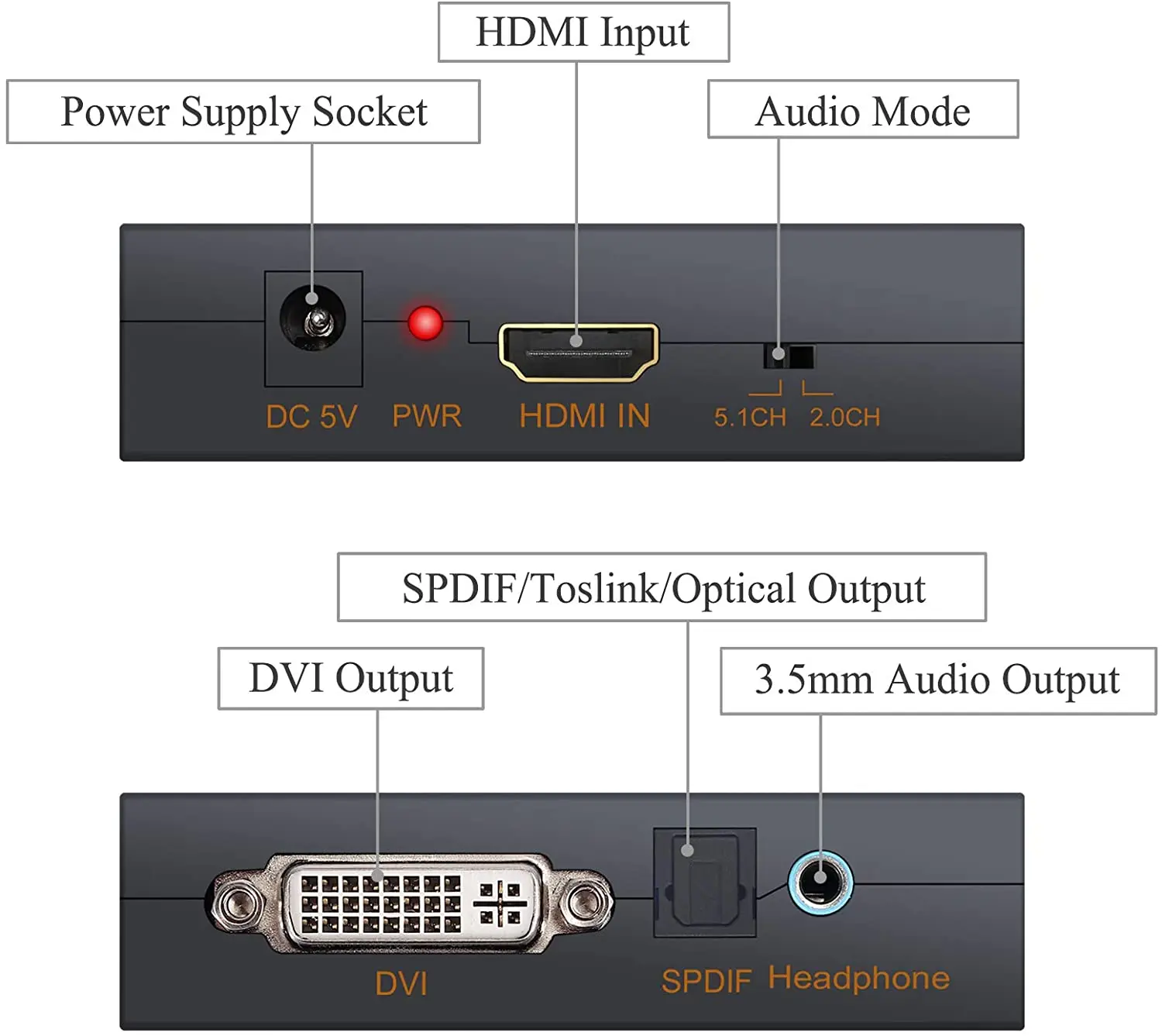 1080p HDMI to DVI Converter HDMI to DVI + Optical Toslink SPDIF + 3.5mm Stereo Audio Metal Housing HDMI Audio Extractor with Pow