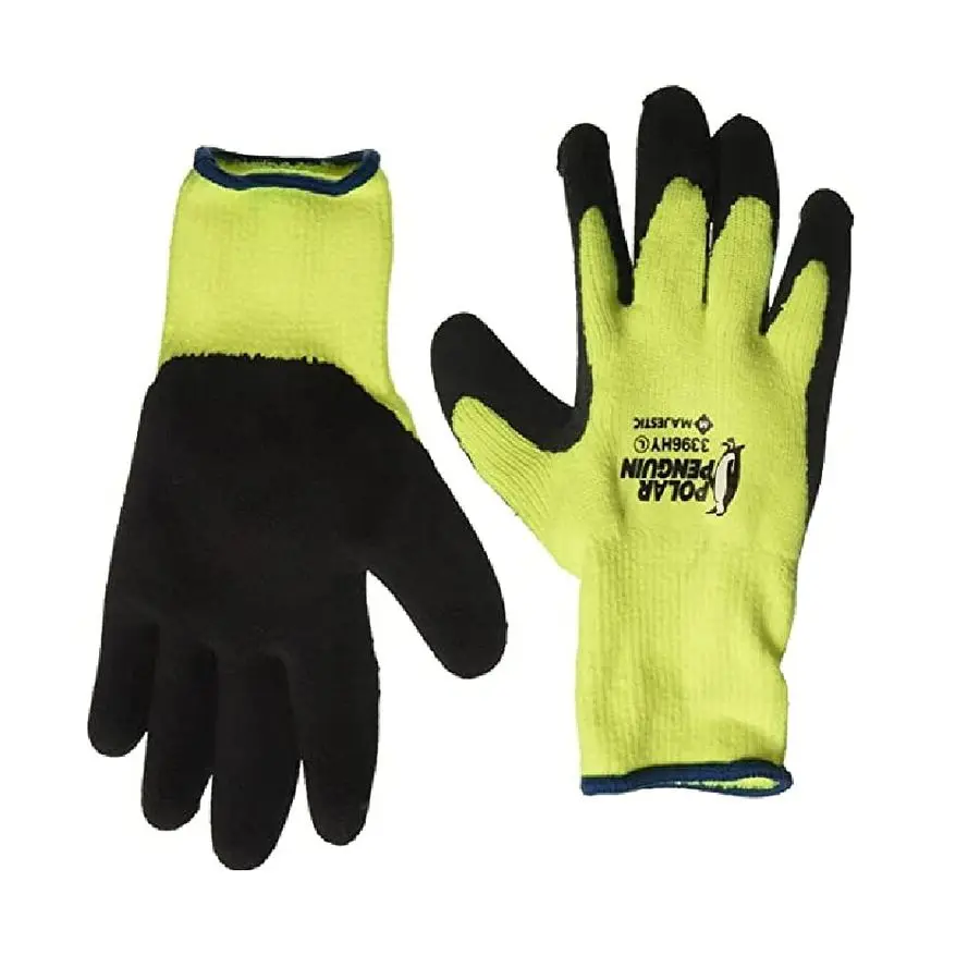 قفاز تيري مبطن شتوي من Polar Penguin مع رغوة اللاتكس المغموسة النخيل 1 Dozen XXL ANSI A2، قفاز ثقيل الوزن، Hiviz Yellow B