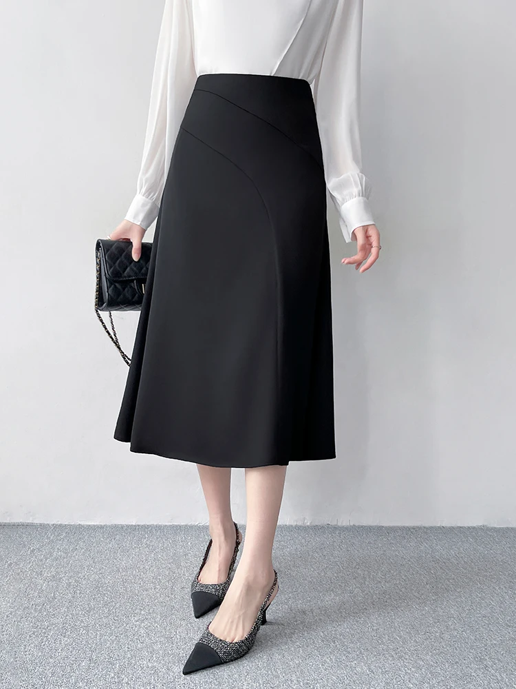 

Bla A-Line Skirt Suit Korean Sle High Waist Slimming Interview Commute Women's Faion Polyester Fabric Skirt