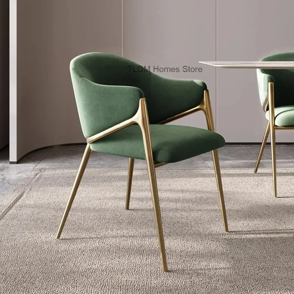 Velour Luxury Green Dining Chairs Restaurant Nordic Minimalist Handle Dining Chairs Sillas Para Comedor Home Furniture