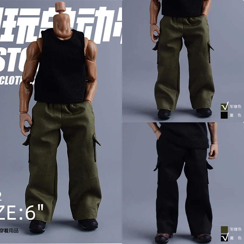 ATStory 1/12 Male Soldier Clothes Fashion Trend Black Army Green Straight Workwear Pants Fit 6" Action Figure Body Model Dolls