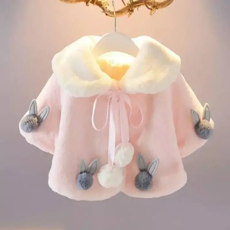 Kawaii Cardigan Poncho Clothes Girl Cloak Outerwear Winter Kids Cape Jumpers Mantle Imitation Fur Toddler Children Clothing
