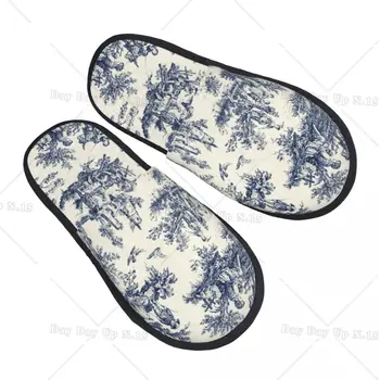 Vintage Toile De Jouy Comfort Scuff Memory Foam pantofole donna blu Navy e bianco Spa House Shoes