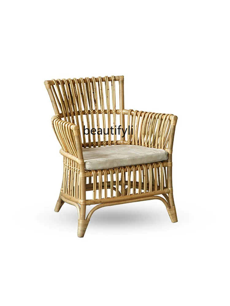 

zq Indonesian Rattan Chair Modern Minimalist Armchair B & B Balcony Leisure Chair Home Real Rattan Chair