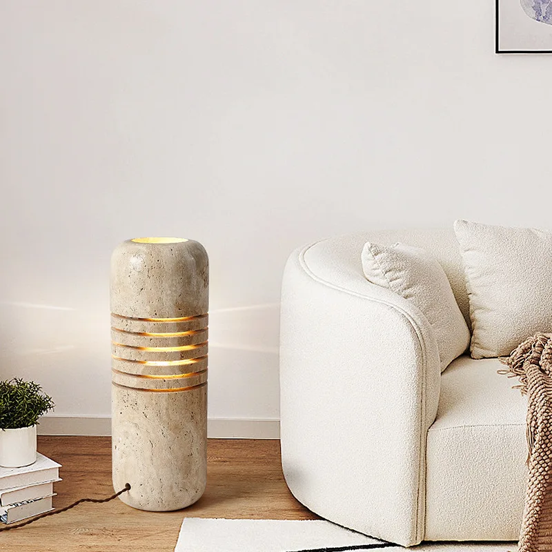 Yellow travertine floor lamp, retro villa bedroom bed and breakfast lamp, ambient lamp