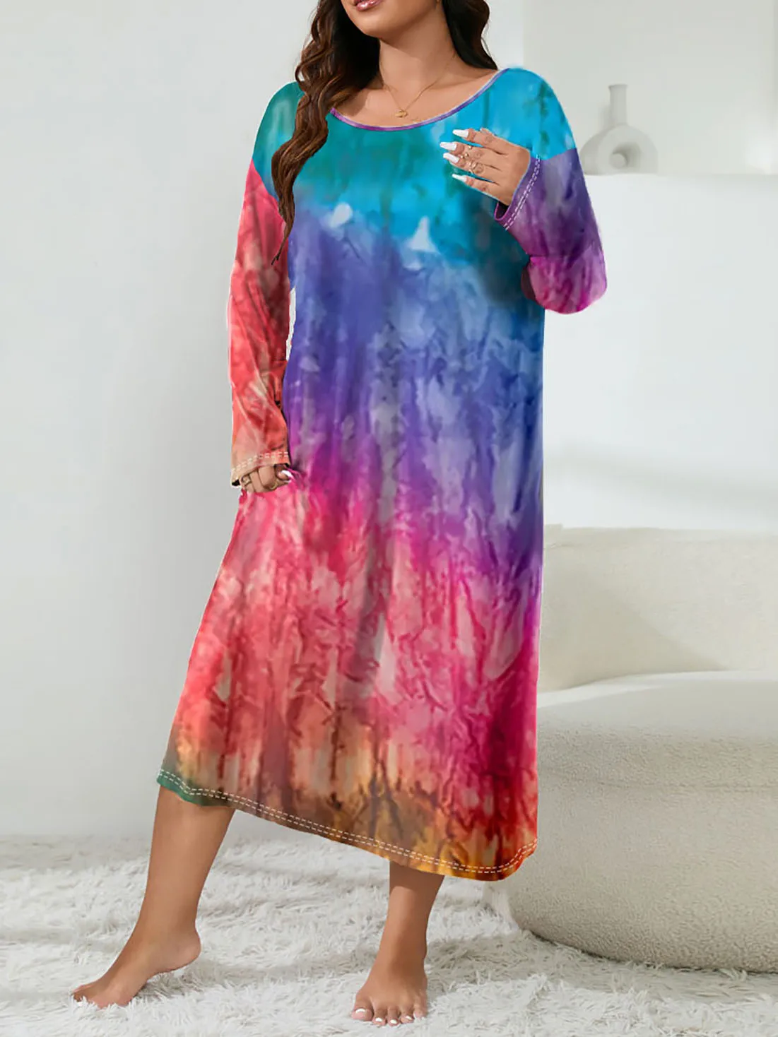 

Женская ночная рубашка больших размеров с длинными рукавами