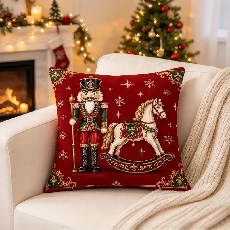 1pc 2027 Christmas Vintage Nutcracker Throw Pillow Covers Holiday Cushion Covers For Sofa Couch Xmas Tree Cushion Case