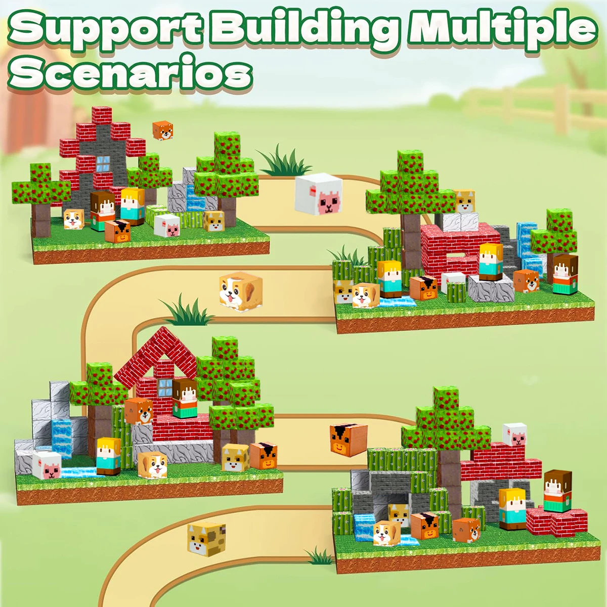 Juego de bloques de construcción magnéticos, bosque de animales con juego de construcción magnético, juguete sensorial STEM para niños y niñas, regalo de cumpleaños