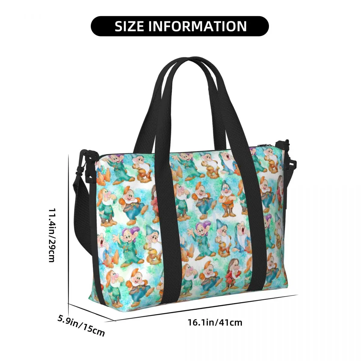 Custom Snow White And The Seven Dwarfs Beach Tote Bag for Women Extra Large Gym Carry On Film Travel Shopping Bags