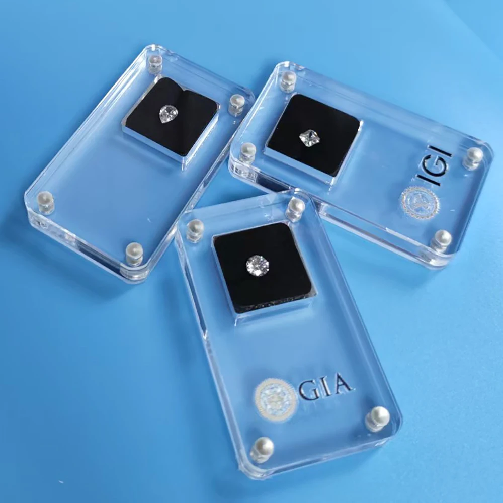 Loose Diamond Storage Box Transparent Gemstone Jewelry Display Stand Gems Organizer Bare Stone Box CVD Zircon Showcase 2Pcs