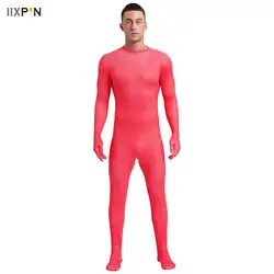 Mens Full-body Cover Zentai Unitard Long Sleeve with Gloves Back Zipper Stockings Bodysuit Jumpsuit Stage Performance Dancewear