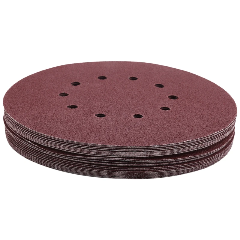 225Mm Sanding Disc Pads, 25 Pcs Hook And Loop Sandpaper Sheet For Random Orbital Sander (80 Grit)