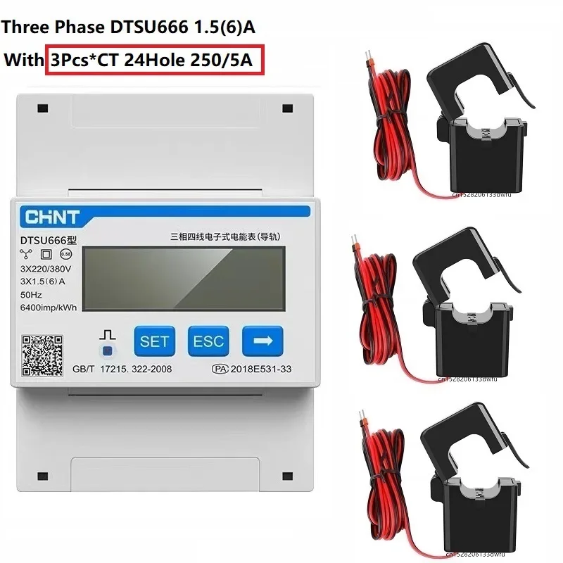 CHINT DDSU666 DTSU666 80A Din Rail Digital Voltmeter Current Power Electric Energy KWH Meter Volt Amp Modbus RS485 AC 230V 380V