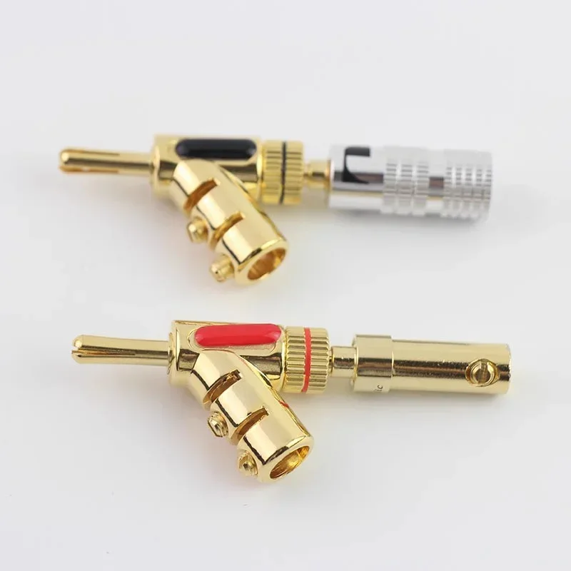 4pcs/set 45 Dgree Locking Banana Plug High Performance Audio Banana Connectors For Hifi Speaker Cable 24K Gold Plated