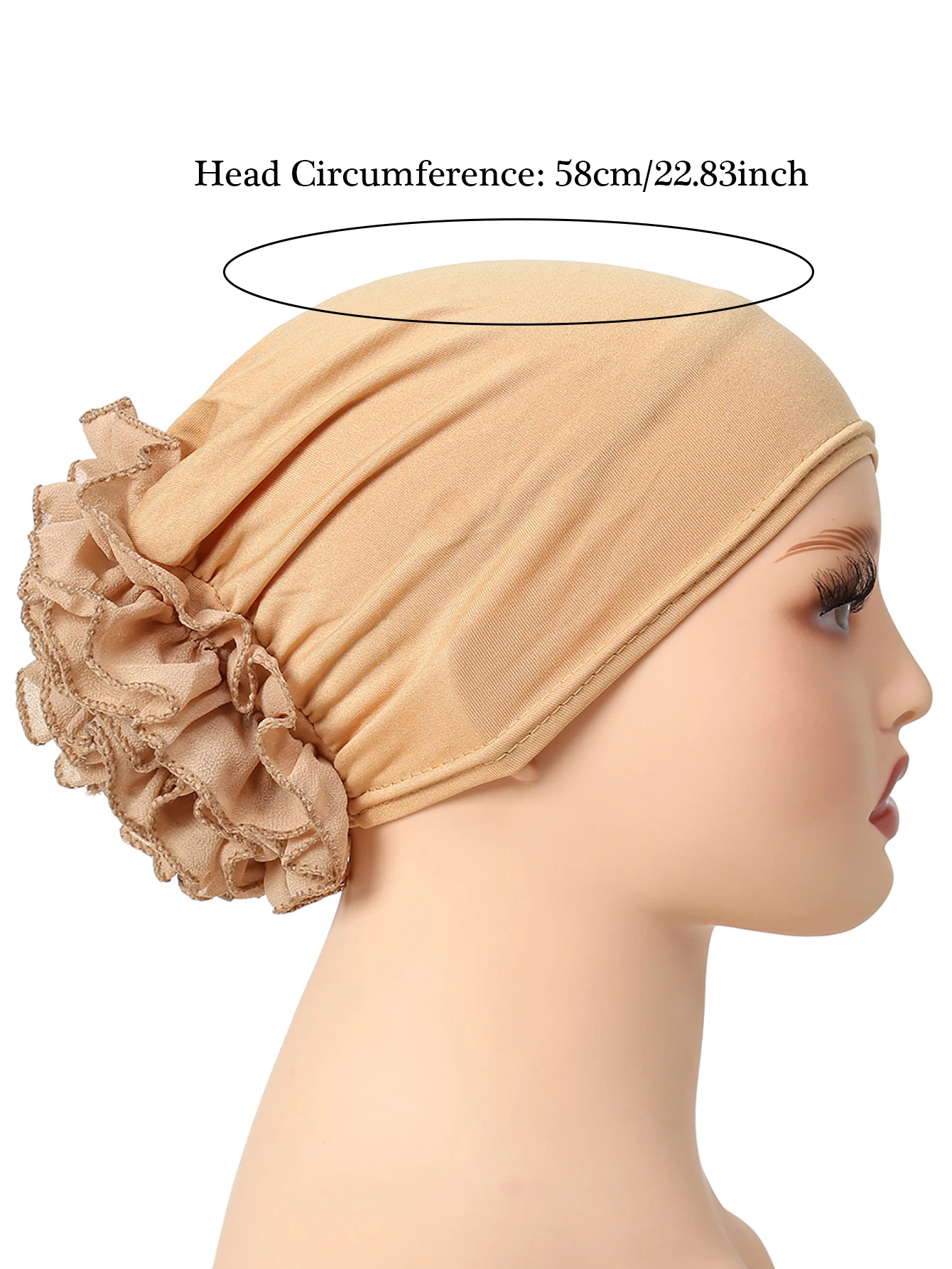 Solid Color Flower Decorated Women Muslim Hijab Caps Wrap Head Turban Bonnet Fashion Headdress Islamic Clothing Accessories