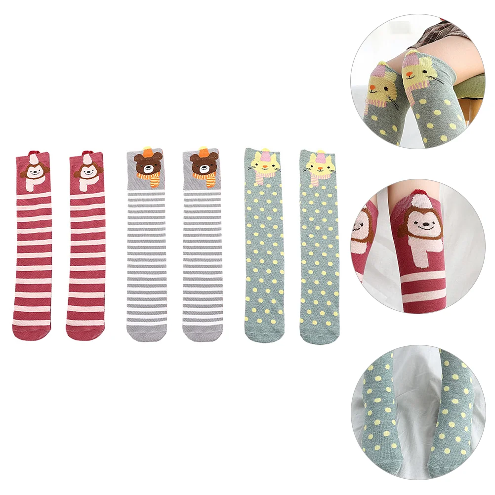 

3 Pairs Children's Stockings Kids Gift Socks Cartoon Knee Animal New Year High Pure Cotton Design Comfortable