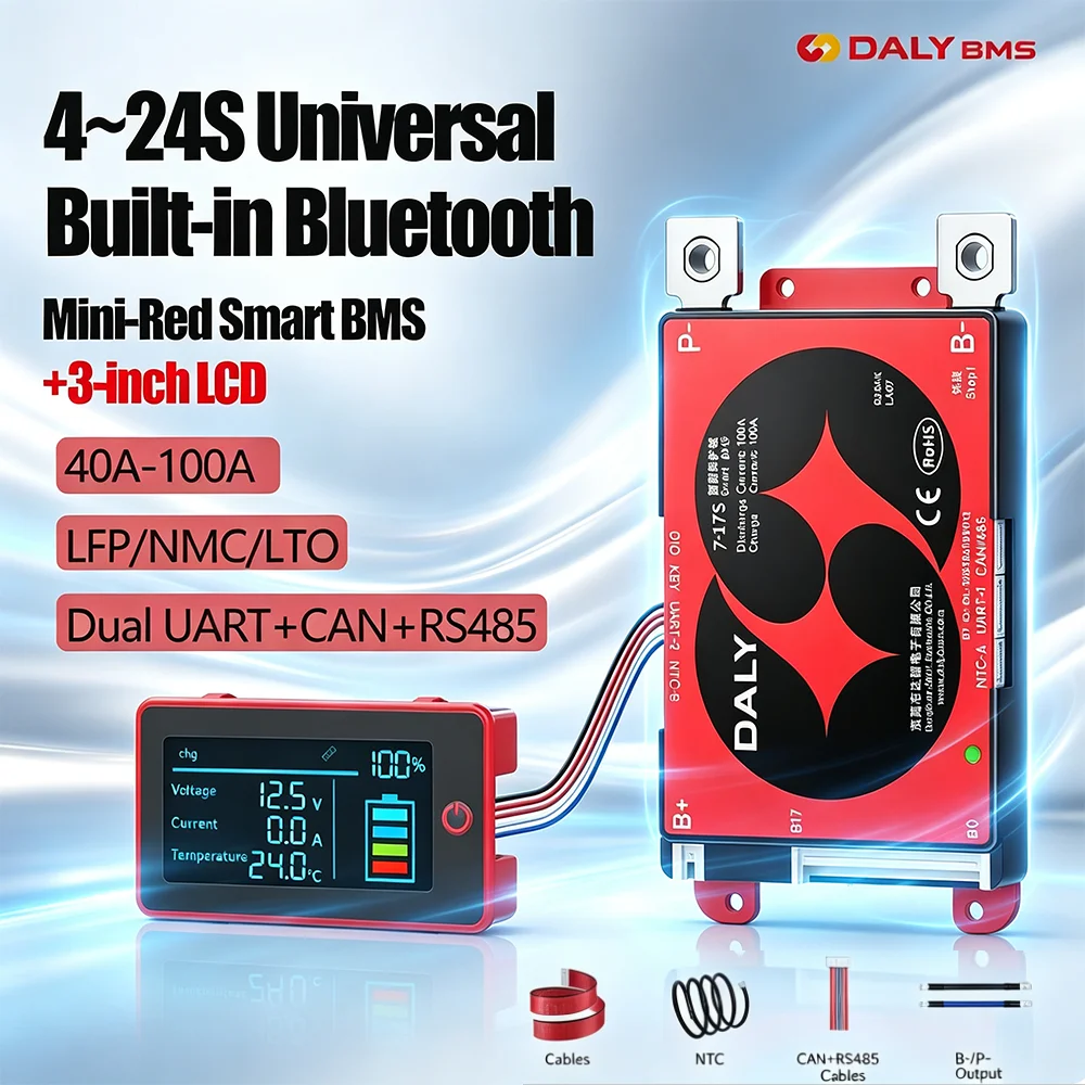 Daly Smart BMS Lifepo4 4-8S 7-17S 7-24S Bluetooth BMS 40A 60A 80A 100A 3.0 Display screen Li-ion Battery UART RS485 CANBUS