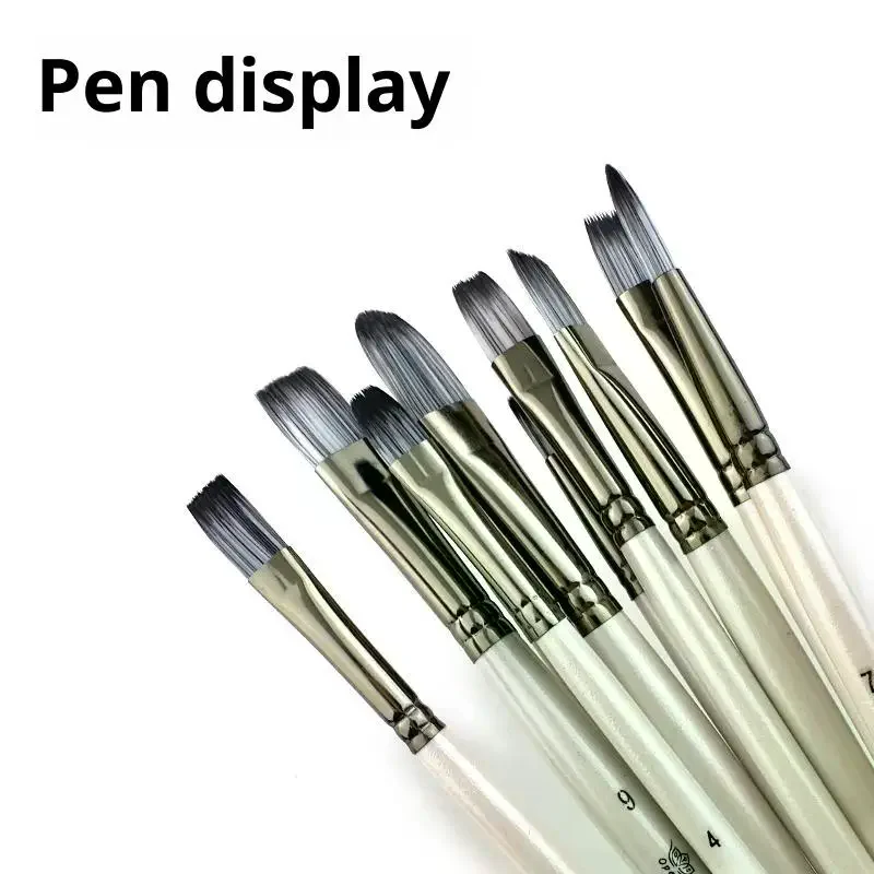 Set Of 10 Professional Paint Brushes Flat Round Pointed Nylon Hair For Acrylic Oil Watercolor Art Painting Drawing