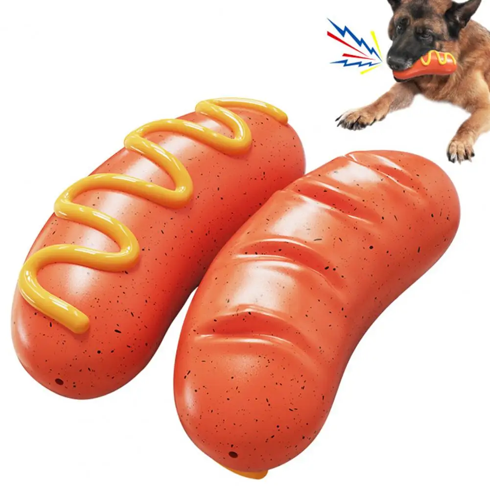 

Indestructible Squeaky Dog Chew Toy Sausage Shape Bite Resistant Stress Relief Dog Toy TPR Dog Chew Toy for Aggressive Chewers