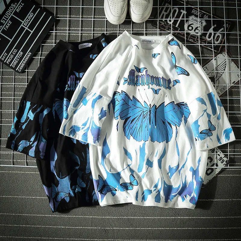 Hip Hop Butterfly T Shirt Men Oversized T Shirt Print Men Women Graffiti T Shirt Short Sleeve Fashion Streetwear Plus Size Top