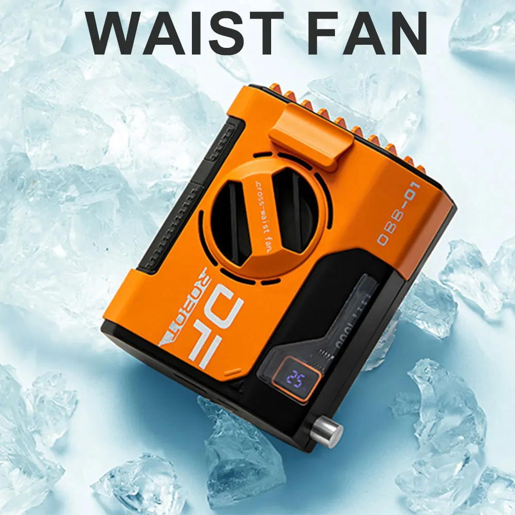 Portable Waist Fan Rechargeable 5 Speeds Personal Body Fan LED Digital Display As Power Bank for Outdoor Jobsite Climbing Hiking