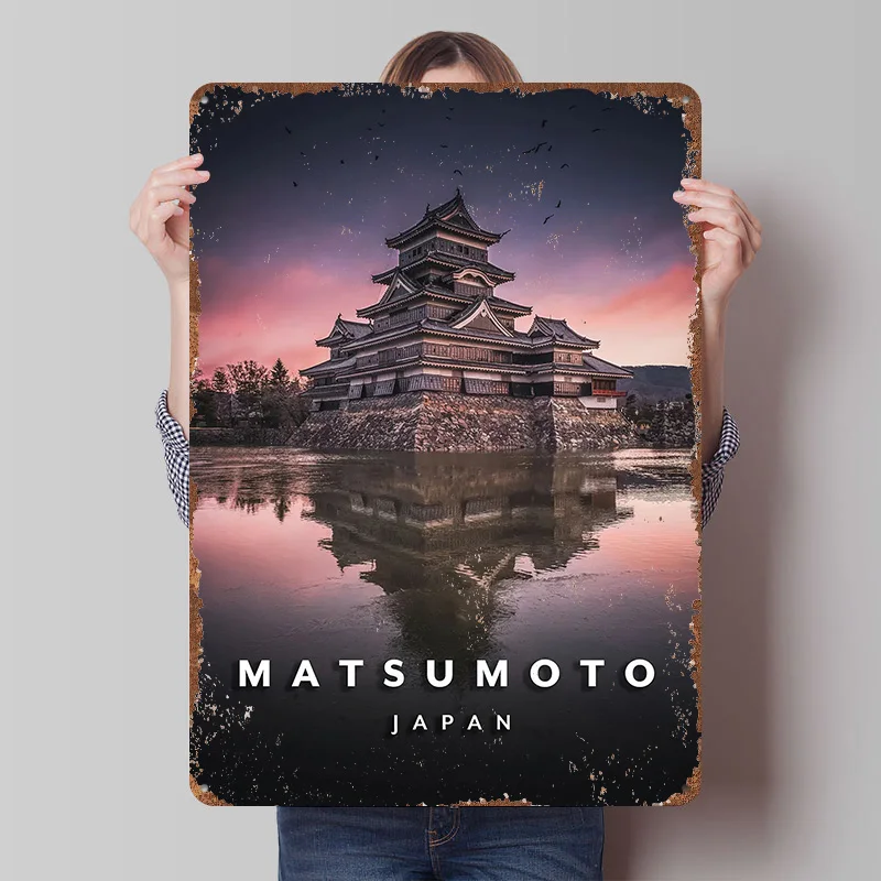Frozen Matsumoto Castle Tin Plaque Poster Customized Wall Art Retro Vintage Metal Signs for Room Bedroom Decoration Gaming House