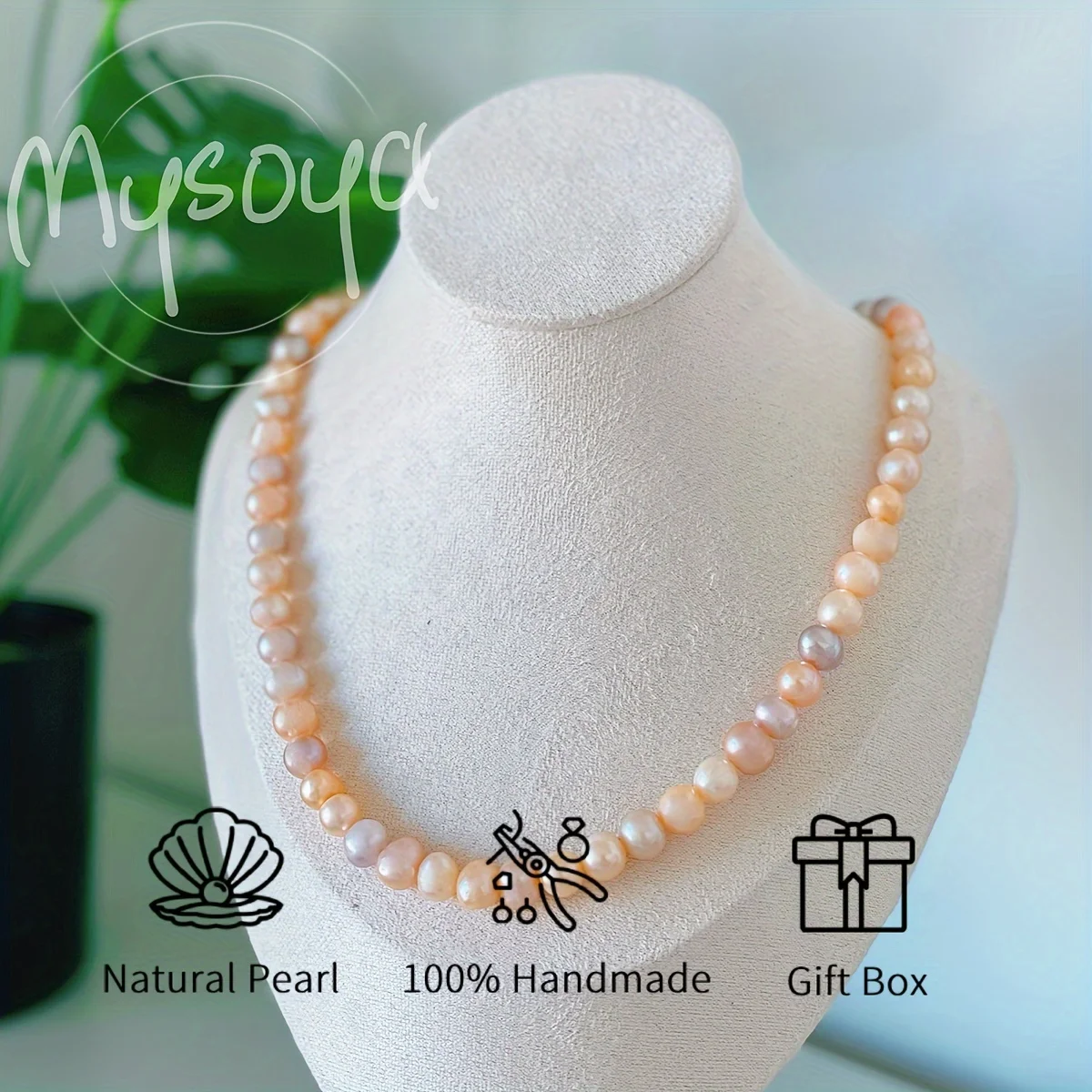 

MYSOYA Candy Color Freshwater Pearl Necklace 8-9mm Pearls With Snake Clasp Unisex Gift Box Birthday Anniversary Wedding Gift